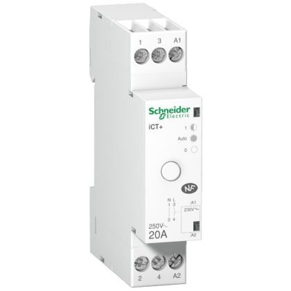   SCHNEIDER A9C15031 ACTI9 iCT+20A kézi vezérlésű impulzusrelé, 1P+N, Uc 230 VAC