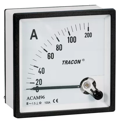 TRACON ACAM72-50 Analóg váltakozó áramú ampermérő közvetlen méréshez 72×72mm, 50A AC