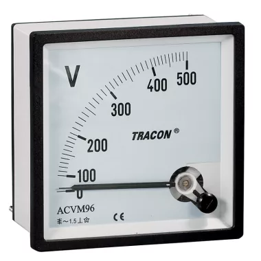 TRACON ACVM72-450 Analóg váltakozó áramú voltmérő 72×72mm, 450V AC