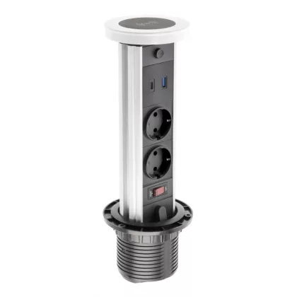   GTV AE-BPW2SCAM-10 Süllyesztett elosztó CAMINO 100mm, 2x gn schuko, USB A + C induction charge 10W, 1.5m kábel fehér