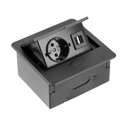   GTV AE-PB1SAVA-20 Süllyesztett elosztó 1x schuko socket, 2xUSB A, 1.5m vezeték, fekete