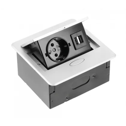   GTV AE-PB1SAVA-53 Süllyesztett elosztó 1x schuko socket, 2xUSB A, 1.5m kábel, ezüst