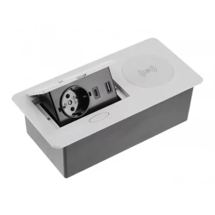   GTV AE-PB1SAVAP-10 Süllyesztett elosztó 1x gn schuko, USB A + C, 5W induction charger, 1.5m kábel, fehér