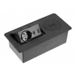   GTV AE-PB1SAVAP-20 Süllyesztett elosztó 1x gn schuko, USB A + C, 5W inductive charger, 1.5m kábel, fekete