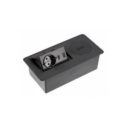   GTV AE-PB1SAVAP-20 Süllyesztett elosztó 1x gn schuko, USB A + C, 5W inductive charger, 1.5m kábel, fekete