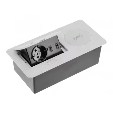 GTV AE-PB1SAVAP-53 Süllyesztett elosztó 1x gn schuko, USB A + C, 5W induction charger, 1.5m kábel, ezüst GTV AE-PB1SAVAP-53 Süllyesztett elosztó 1x gn schuko, USB A + C, 5W induction charger, 1.5m kábel, ezüst