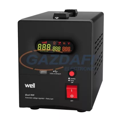   WELL AVR-RELGUARD1500 Automatikus feszültség relé stabilizátor 1500VA, fekete