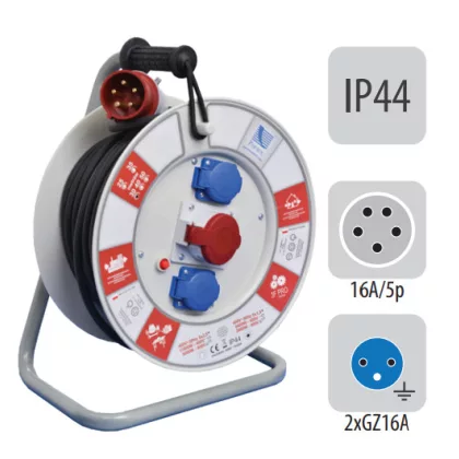   PAWBOL B.111015-40-S Kábeldobos hosszabbító, H05RR-F 5x1,5mm2, 40m, 2xGZ16A, 1x16A/5p (400V)
