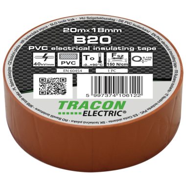 TRACON B20 Szigetelőszalag, barna 20m×18mm, PVC, 0-90°C, 40kV/mm