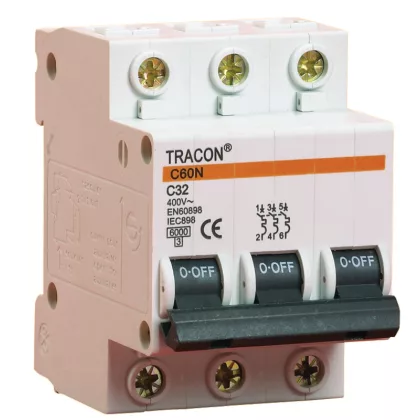  TRACON C60N 3P 40A B Kismegszakító, 3 pólus, B karakterisztika 40A, 6kA (C60N 3P B40A)