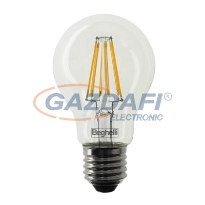   Bec Led BEGHELLI BE-56401 Zafiro A60 LED filament, E27, 6W, 810Lm, 240V, 2700K, 827, tramsparent