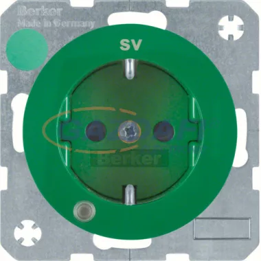 BERKER 41102003 süllyesztett kontrollámpás dugalj, fokozott érintésvédelemmel, fényes zöld, R.1/R.3, 250V, 16A
