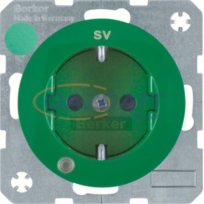   BERKER 41102003 süllyesztett kontrollámpás dugalj, fokozott érintésvédelemmel, fényes zöld, R.1/R.3, 250V, 16A