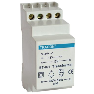 TRACON BT-8/1 Biztonsági (csengő) transzformátor 230V / 4-8-12V AC, max.8 VA