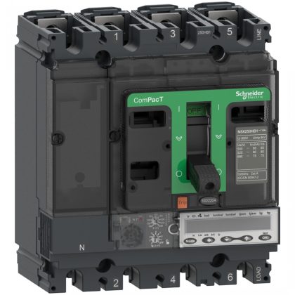   SCHNEIDER C10R36M025 kompakt megszakító NSX100R, 200 kA 415 VAC, MicroLogic 6.2 E-M kioldóegység 25 A, 3P3d