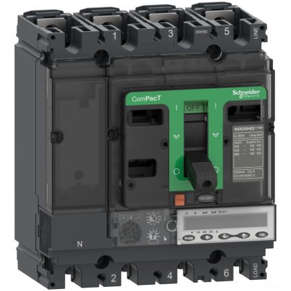   SCHNEIDER C10R45E100 kompakt megszakító NSX100R, 200 kA 415 VAC, MicroLogic 5.2 E kioldóegység 100 A, 4P4d