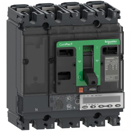   SCHNEIDER C10R46E100 kompakt megszakító NSX100R, 200 kA 415 VAC, MicroLogic 6.2 E kioldóegység 100 A, 4P4d
