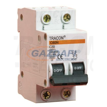 TRACON C60N 2P 16A C Kismegszakító, 2 pólus, C karakterisztika 16A, 6kA (C60N 2P C16A) TRACON C60N 2P 16A C Kismegszakító, 2 pólus, C karakterisztika 16A, 6kA (C60N 2P C16A)