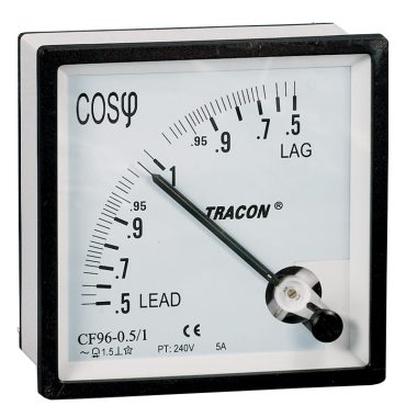 TRACON CF72-0,5/1 Teljesítménytényező mérő, egyfázisú 72×72mm, 240V AC, 0,5