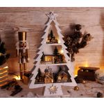   Tracon CHRBTRWW13WW LED karácsonyi fenyő tájképpel, fehér, fa, elemes Timer 6+18h,13LED, 3000K, 2xAA