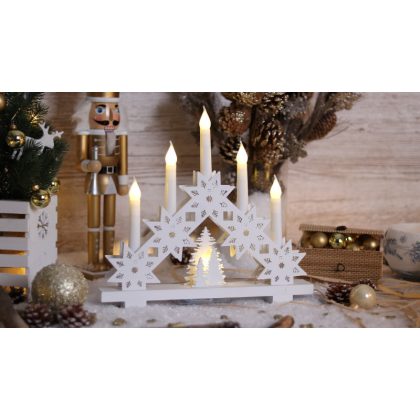   TRACON CHRSTCANWW5WW LED karácsonyi gyertyapiramis,csillag,fa,fehér,elemes(X22099) Timer 6+18h,5LED, 3000K, 2xAA