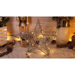   Tracon CHRSTG20SWW LED karácsonyi csillag, ezüst,fém, elemes Timer 6+18h, 20LED, 3000K, 2xAA