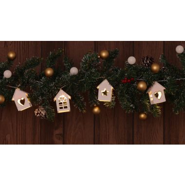 TRACON CHRSTHWWG10WW LED karácsonyi lánc, házikó, fehér, fa, elemes (X22057) Timer 6+18h,10LED, 3000K, 2xAA