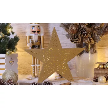 TRACON CHRSTM20GWW LED karácsonyi csillag, arany,fém, elemes (X22033) Timer 6+18h, 20LED, 3000K, 2xAA