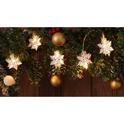   TRACON CHRSTSFWM10WW LED karácsonyi lánc, hópehely,fehér, fém, elemes (X22056) Timer 6+18h,10LED, 3000K, 2xAA