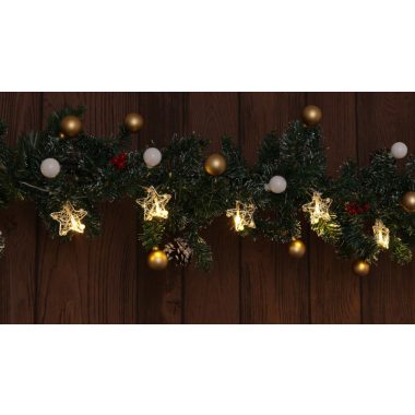 TRACON CHRSTSTA10WW LED karácsonyi lánc, csillag,fém, elemes (X22059) Timer 6+18h,10LED, 3000K, 2xAA