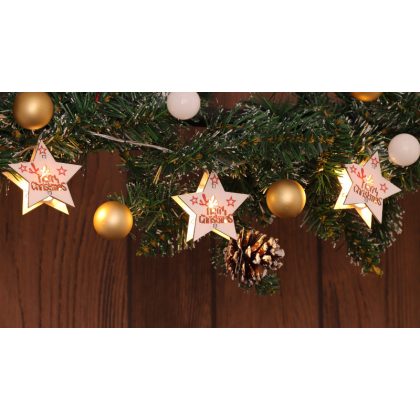   TRACON CHRSTSTPW10WW LED karácsonyi lánc, csillag,feliratos, fehér,elemes(X22054) Timer 6+18h,10LED, 3000K, 2xAA