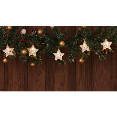 TRACON CHRSTSTWM10WW LED karácsonyi lánc, csillag,fehér, elemes (X22053) Timer 6+18h,10LED, 3000K, 2xAA