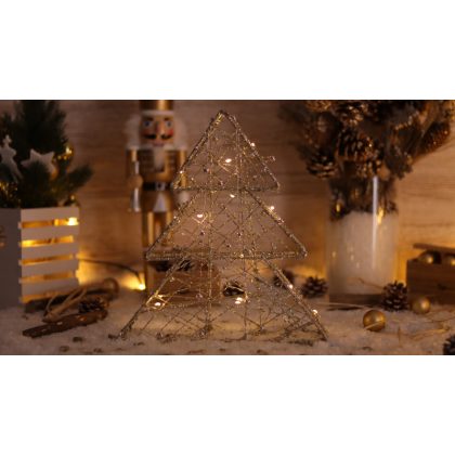   TRACON CHRTRG15GWW LED karácsonyi fenyő, arany, fém, elemes (X22036) Timer 6+18h,15LED, 3000K, 2xAA