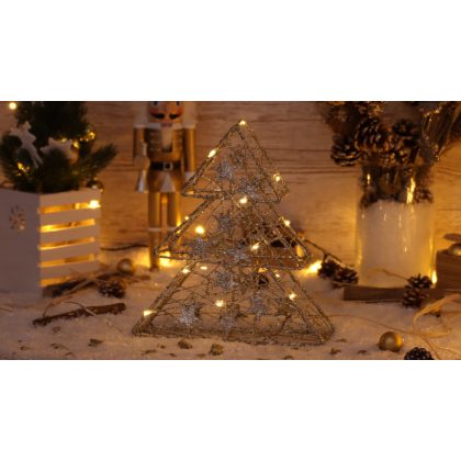   TRACON CHRTRGS15GWW LED karácsonyi fenyő, arany, fém, elemes (X22039) Timer 6+18h, 15LED, 3000K, 2xAA