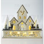   Tracon CHRWH9WW LED karácsonyi házikó tájképpel, fa, elemes Timer 6+18h,9LED, 3000K, 2xAA
