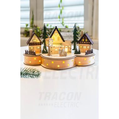 Tracon CHRWHVIL7WW LED karácsonyi falu, fa, elemes Timer 6+18h,7LED, 3000K, 2xAA