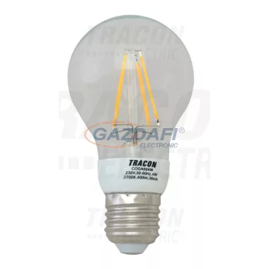 TRACON COGA604W COG LED gömb fényforrás, átlátszó 230 VAC, E27, 4 W, 400 lm, A60, 3000K TRACON COGA604W COG LED gömb fényforrás, átlátszó 230 VAC, E27, 4 W, 400 lm, A60, 3000K
