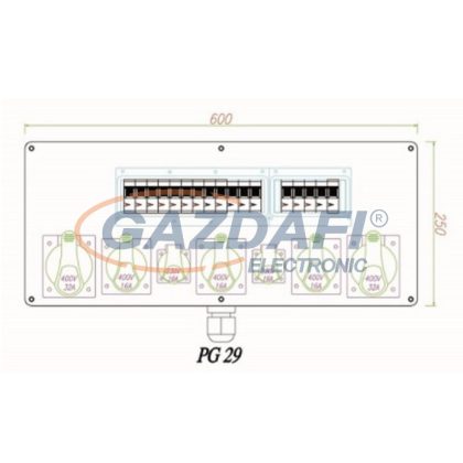   CSATÁRI PLAST CSE 133 2x230V+3x5P16A+2x5P32A+Km Elosztószekrény, 600x250x120mm