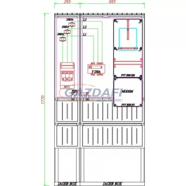 CSATÁRI PLAST PVT K-L 250T, Áramváltós mérőhely, 930x250mm
