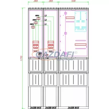 CSATÁRI PLAST PVT K-L 100S-NY Áramváltós mérőhely, nyitható szerelőlappal, 1060x250mm