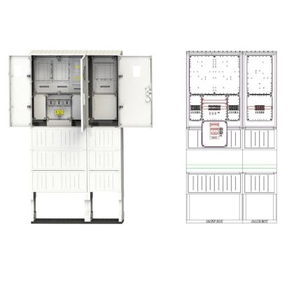   CSATÁRI PLAST PVT-K-L Á-V-Hv Fm-SB Egy felhasználási helyes M63.80A, V32A és H63.80A mérés, földkábeles, szabadon álló kivitelben, fogyasztói főelosztóval, NH00 szakaszoló biztosítóval a méretlen oldalon