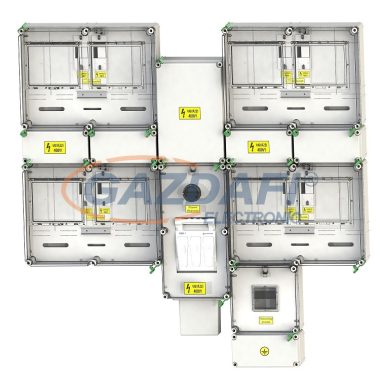 CSATÁRI PLAST PVTCS 4 Á-V Négy felhasználási helyes M63A és V32A csoportos mérés rendszer, felületre szerelt kivitelben, túlfeszültség levezetővel, tűzeseti leválasztóval