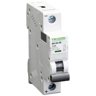 TRACON DC-1C-20 Egyenáramú kismegszakító PV rendszerekhez, 1 pólus, C kar. 20A, 220V DC TRACON DC-1C-20 Egyenáramú kismegszakító PV rendszerekhez, 1 pólus, C kar. 20A, 220V DC