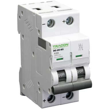 TRACON DC 2P 63A C Egyenáramú kismegszakító PV rendszerekhez, 2 pólus, C kar. 63A, 440V DC (DC 2P C63A) TRACON DC 2P 63A C Egyenáramú kismegszakító PV rendszerekhez, 2 pólus, C kar. 63A, 440V DC (DC 2P C63A)
