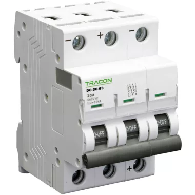 TRACON DC 3P 25A C Egyenáramú kismegszakító PV rendszerekhez, 3 pólus, C kar. 25A, 660V DC (DC 3P C25A)
