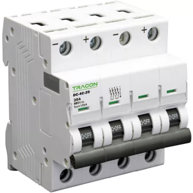 TRACON DC 4P 10A C Egyenáramú kismegszakító PV rendszerekhez, 4 pólus, C kar. 10A, 880V DC (DC 4P C10A)