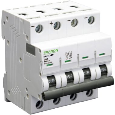 TRACON DC-4C-40 Egyenáramú kismegszakító PV rendszerekhez, 4 pólus, C kar. 40A, 880V DC