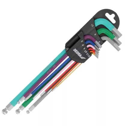   DEDRA 06F215 Extra hosszú színes imbuszkulcsok golyó 1.5-10mm készlet 9db, S2