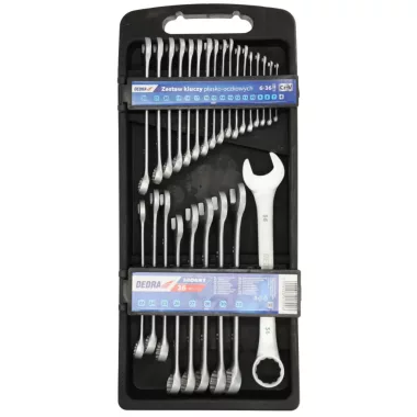 DEDRA 1406K1 Gyűrű-villáskulcs készlet , 26db, CrV, 6-28, 30, 32, 36mm PVC tartóban