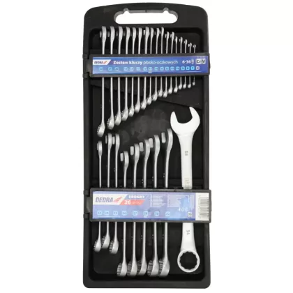   DEDRA 1406K1 Gyűrű-villáskulcs készlet , 26db, CrV, 6-28, 30, 32, 36mm PVC tartóban